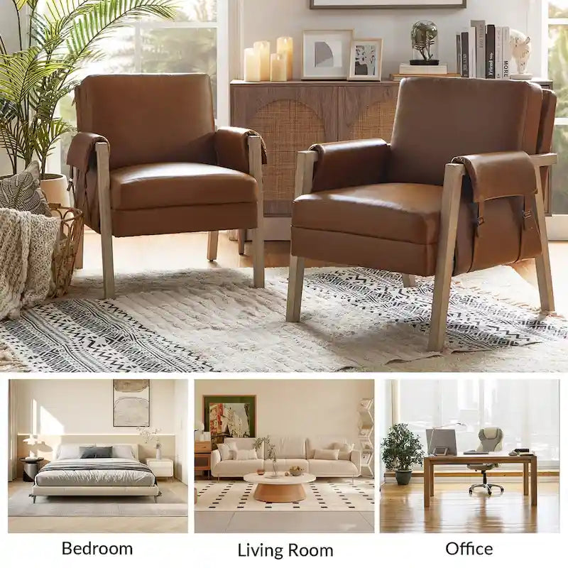 Fauteuil d'appoint Olivia Farmhouse en similicuir avec pieds en bois massif