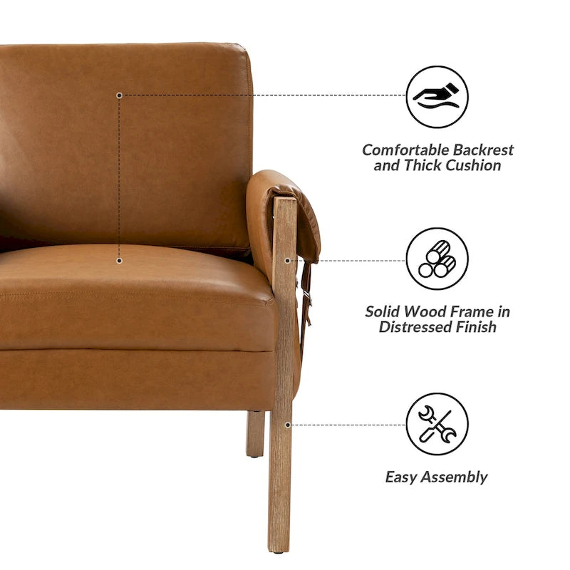 Fauteuil d'appoint Olivia Farmhouse en similicuir avec pieds en bois massif