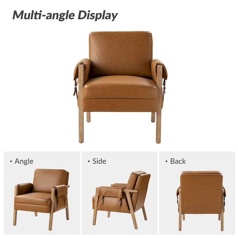 Fauteuil d'appoint Olivia Farmhouse en similicuir avec pieds en bois massif