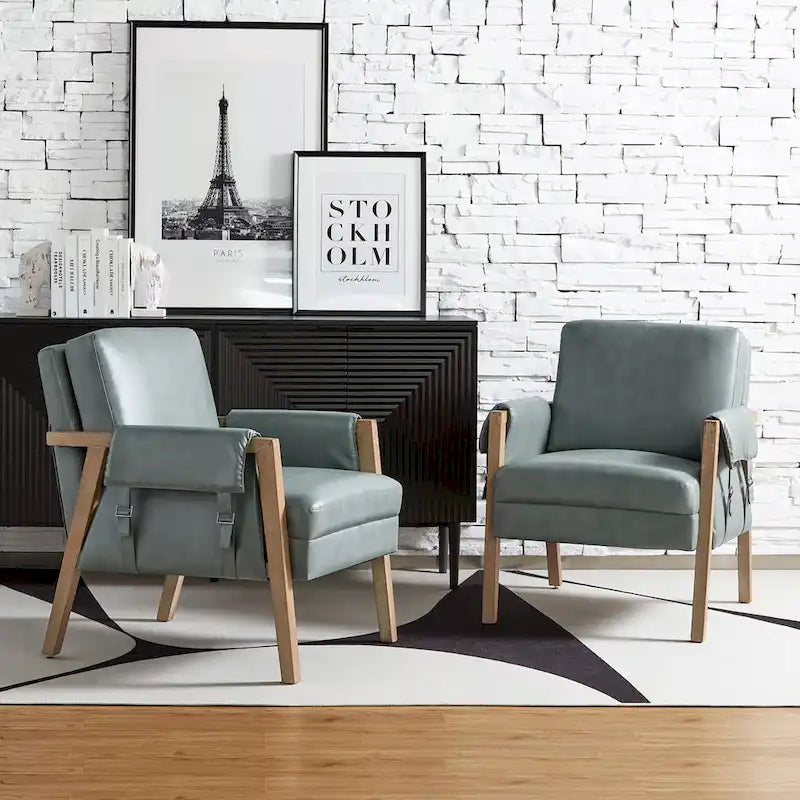 Fauteuil d'appoint Olivia Farmhouse en similicuir avec pieds en bois massif