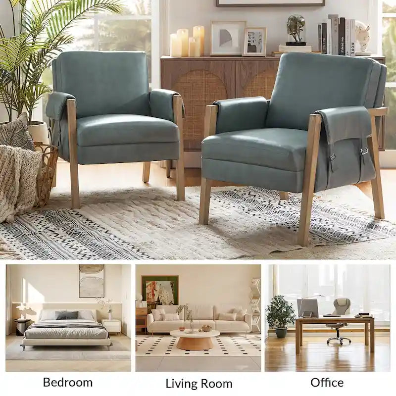 Fauteuil d'appoint Olivia Farmhouse en similicuir avec pieds en bois massif