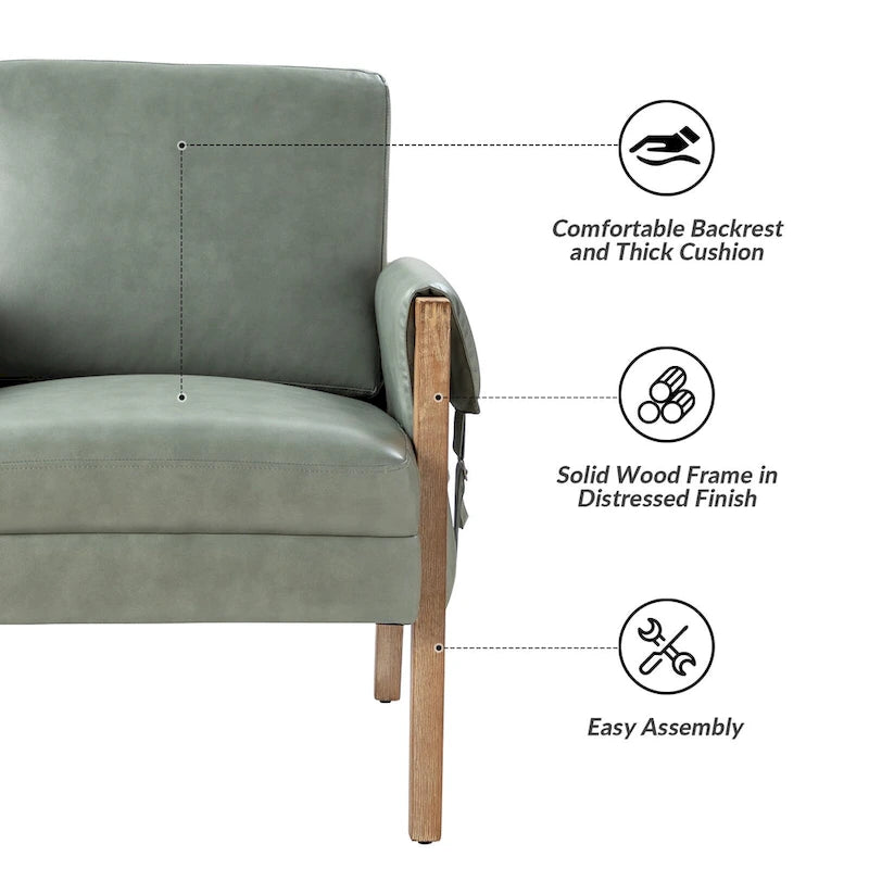 Fauteuil d'appoint Olivia Farmhouse en similicuir avec pieds en bois massif