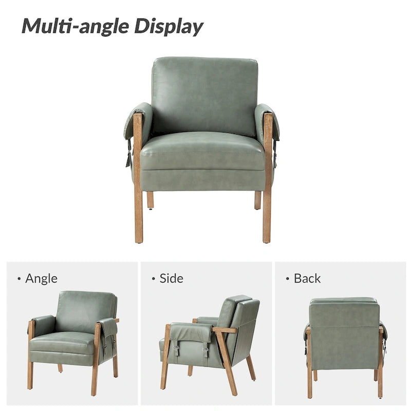 Fauteuil d'appoint Olivia Farmhouse en similicuir avec pieds en bois massif