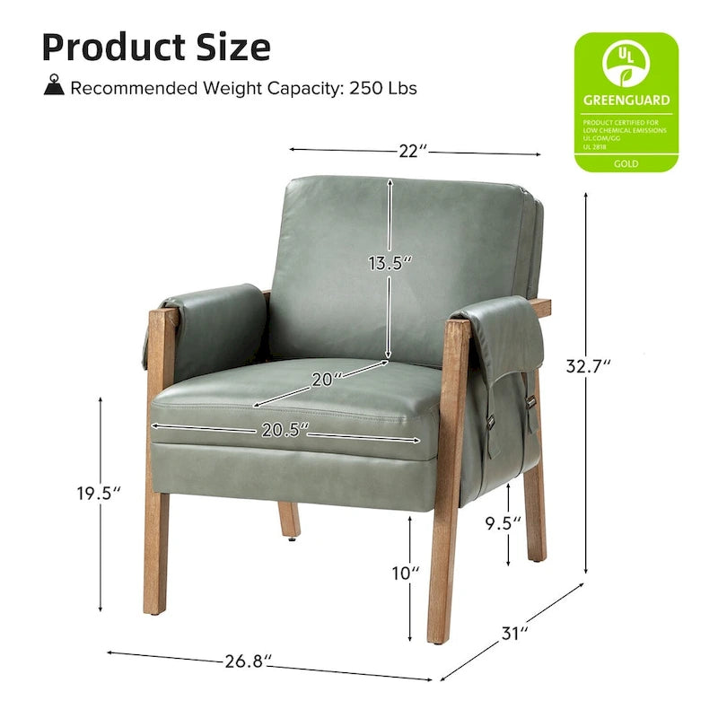 Fauteuil d'appoint Olivia Farmhouse en similicuir avec pieds en bois massif