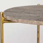 Table d'appoint en fer doré avec plateau en travertin