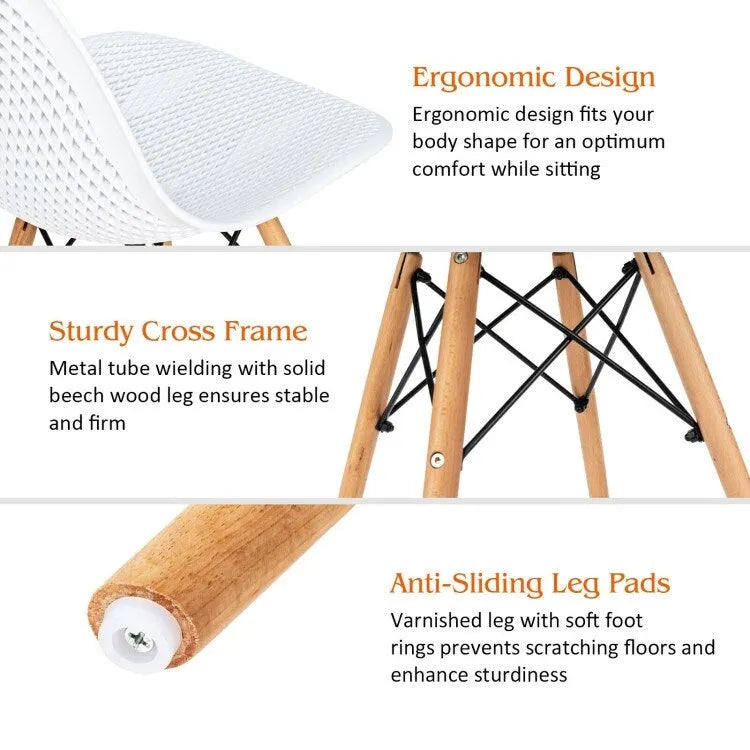 Chaise creuse moderne en plastique avec pieds en bois