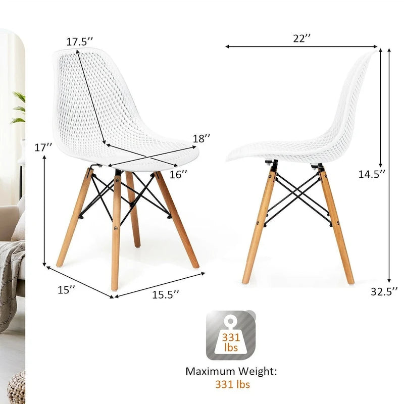 Chaise creuse moderne en plastique avec pieds en bois