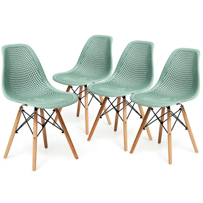 Chaise creuse moderne en plastique avec pieds en bois
