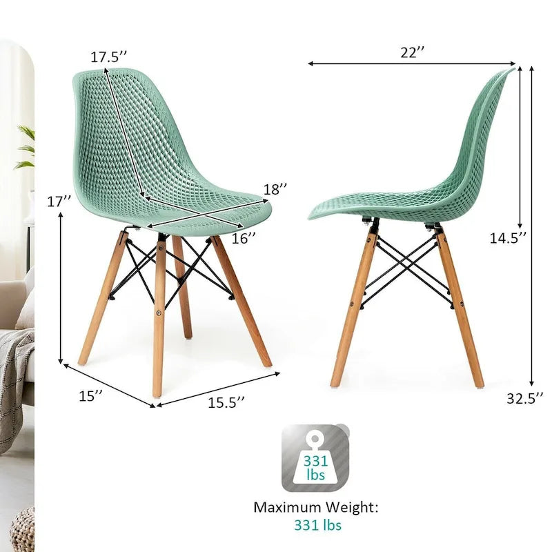 Chaise creuse moderne en plastique avec pieds en bois