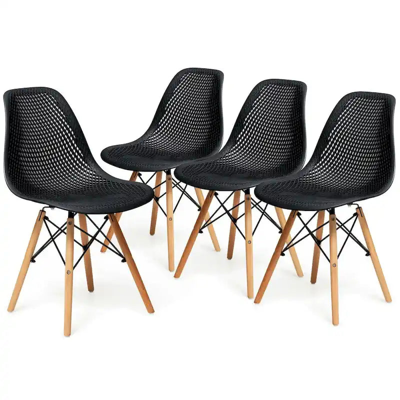 Chaise creuse moderne en plastique avec pieds en bois