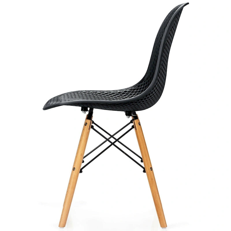 Chaise creuse moderne en plastique avec pieds en bois