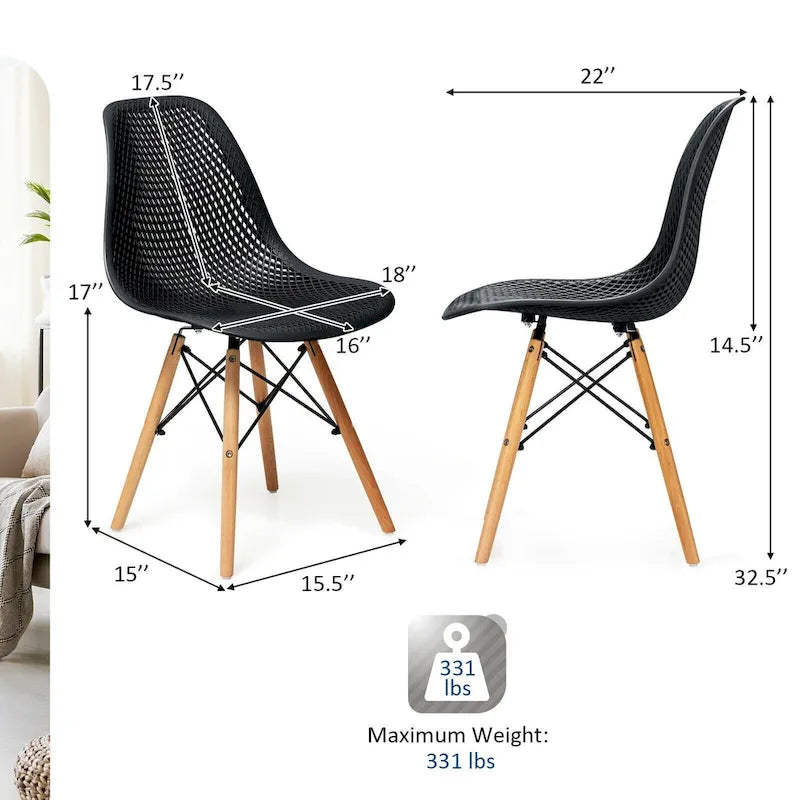 Chaise creuse moderne en plastique avec pieds en bois