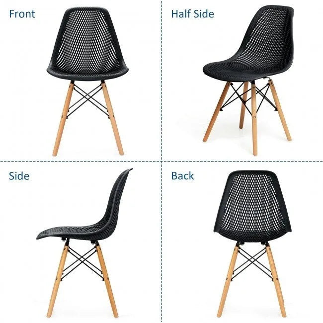 Chaise creuse moderne en plastique avec pieds en bois