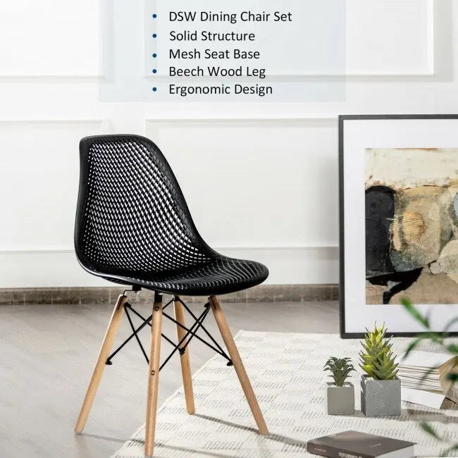 Chaise creuse moderne en plastique avec pieds en bois