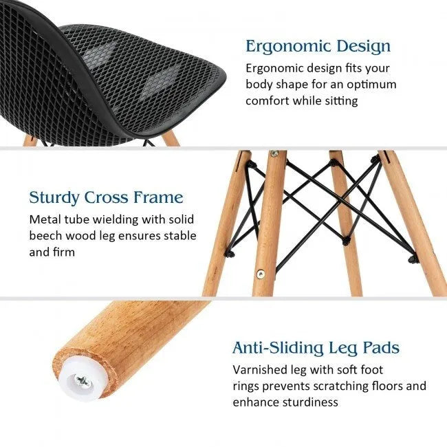 Chaise creuse moderne en plastique avec pieds en bois