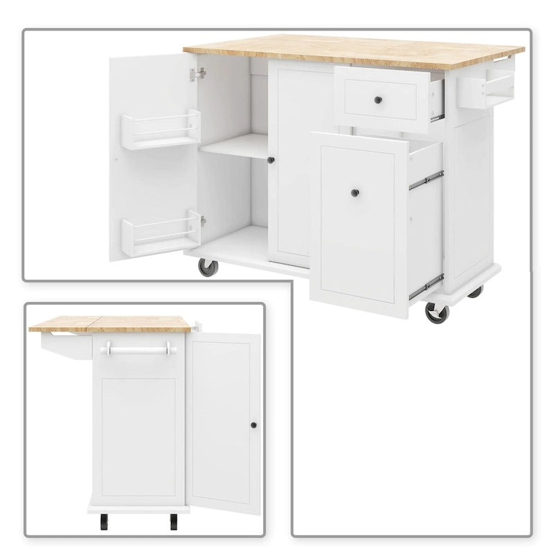 Îlot de Cuisine Mobile en Bois Design et Moderne avec Abattant Rabattable