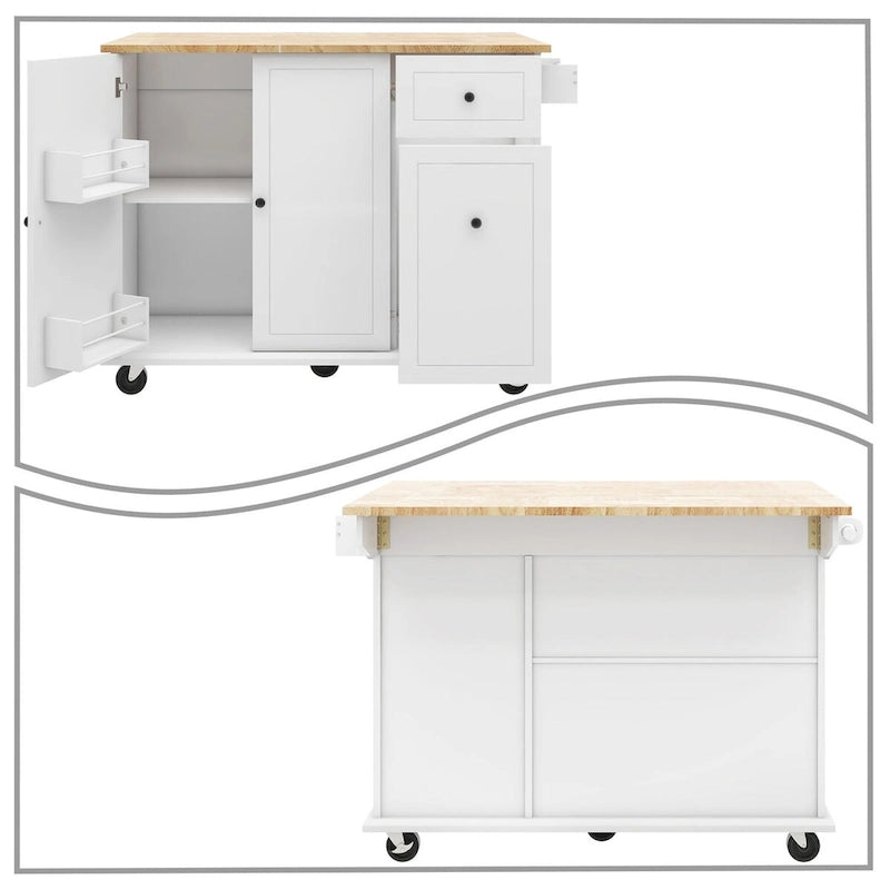 Îlot de Cuisine Mobile en Bois Design et Moderne avec Abattant Rabattable