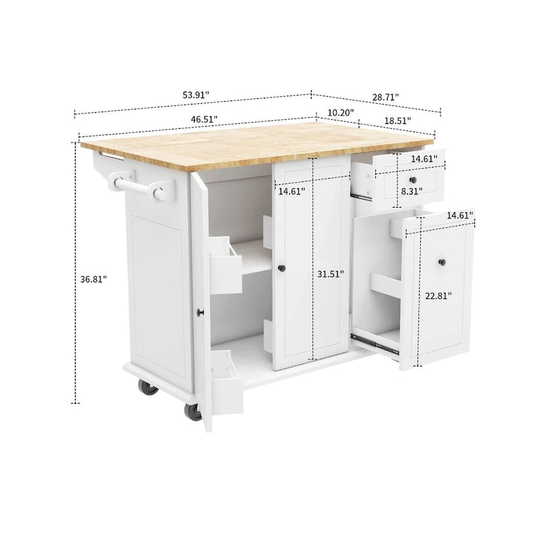 Îlot de Cuisine Mobile en Bois Design et Moderne avec Abattant Rabattable