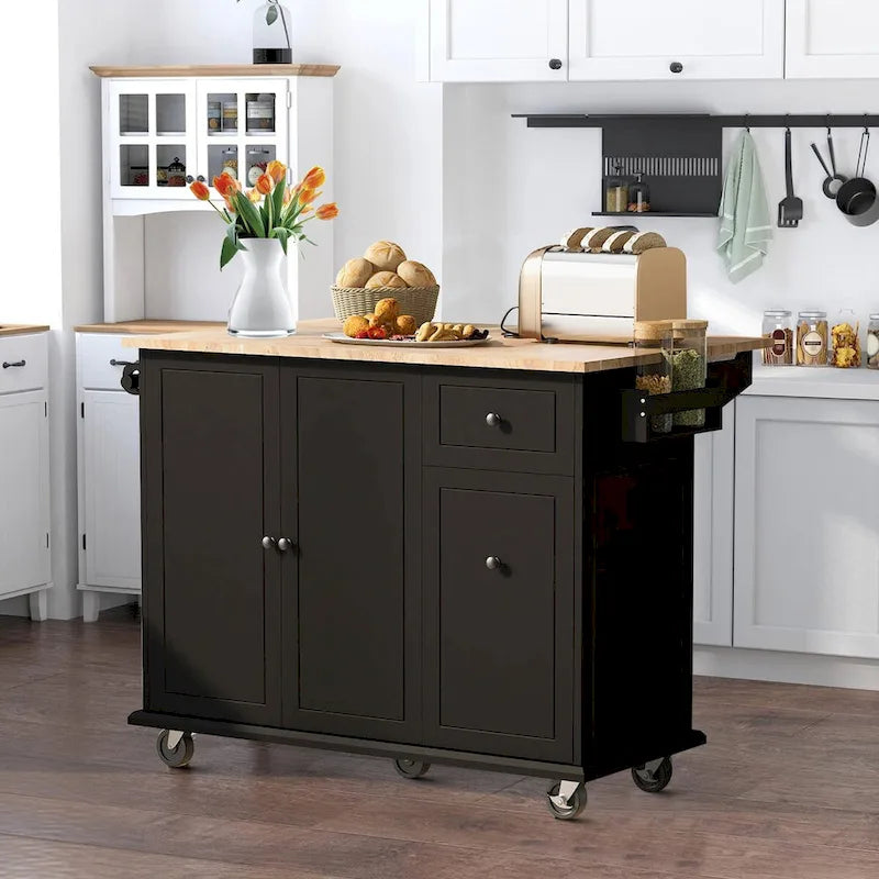 Îlot de Cuisine Mobile en Bois Design et Moderne avec Abattant Rabattable