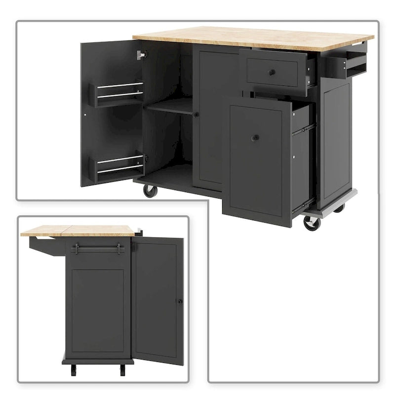 Îlot de Cuisine Mobile en Bois Design et Moderne avec Abattant Rabattable