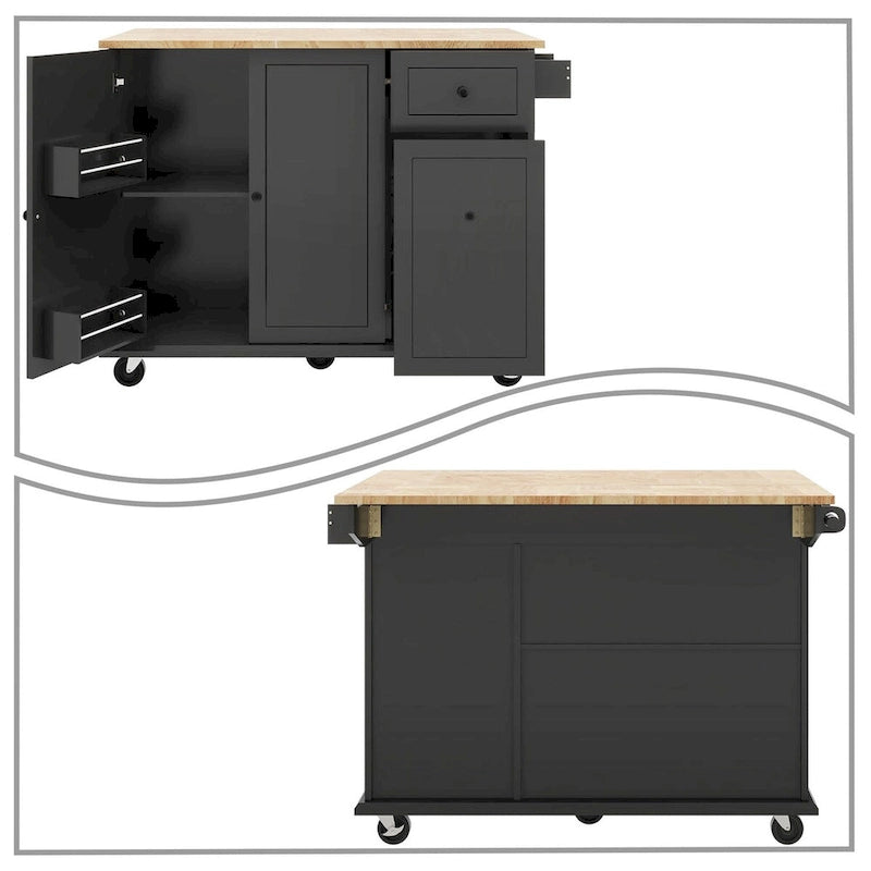 Îlot de Cuisine Mobile en Bois Design et Moderne avec Abattant Rabattable