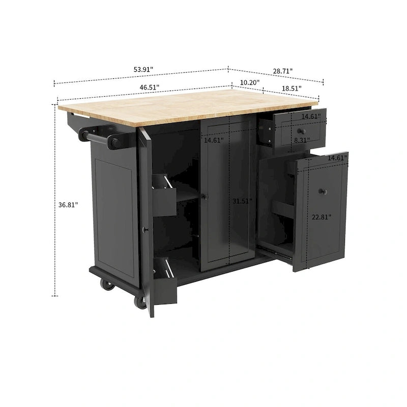 Îlot de Cuisine Mobile en Bois Design et Moderne avec Abattant Rabattable