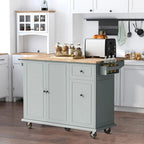 Îlot de Cuisine Mobile en Bois Design et Moderne avec Abattant Rabattable