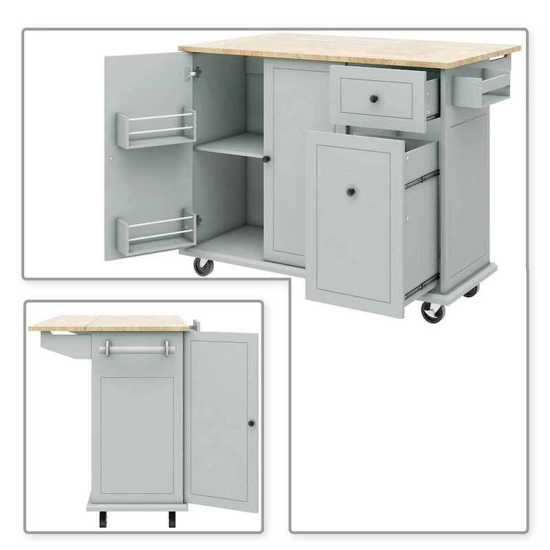 Îlot de Cuisine Mobile en Bois Design et Moderne avec Abattant Rabattable