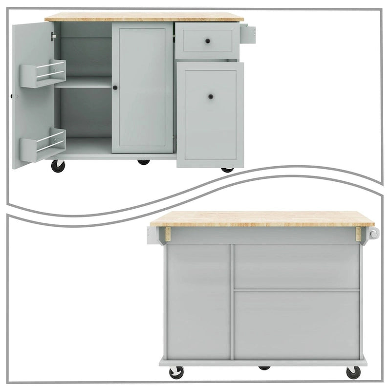Îlot de Cuisine Mobile en Bois Design et Moderne avec Abattant Rabattable