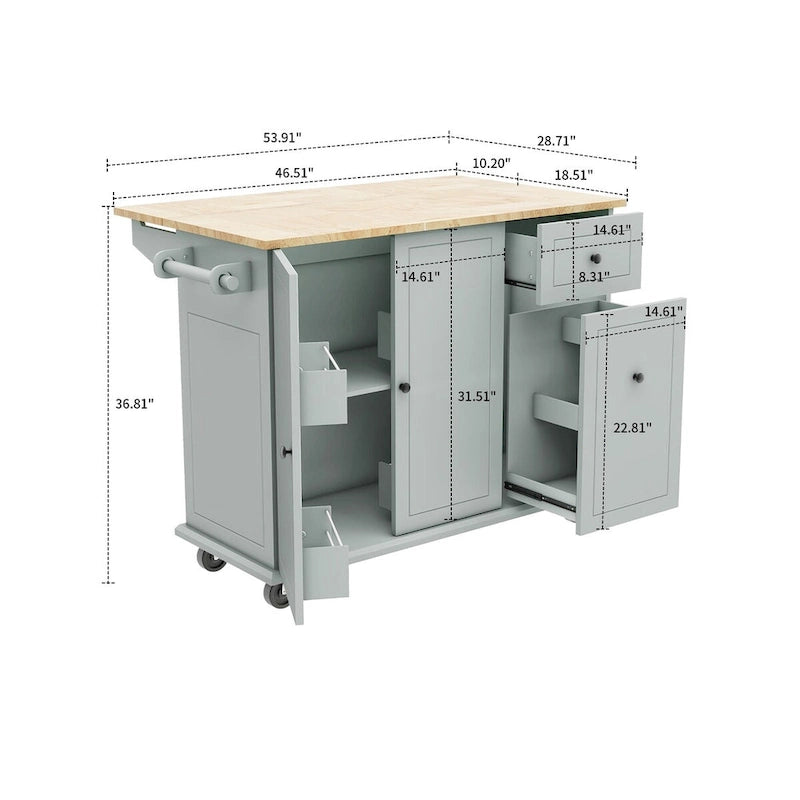 Îlot de Cuisine Mobile en Bois Design et Moderne avec Abattant Rabattable