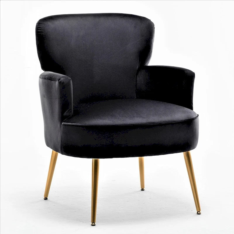 Fauteuil en velours élégant avec pieds en métal doré, Chaise d'appoint confortable