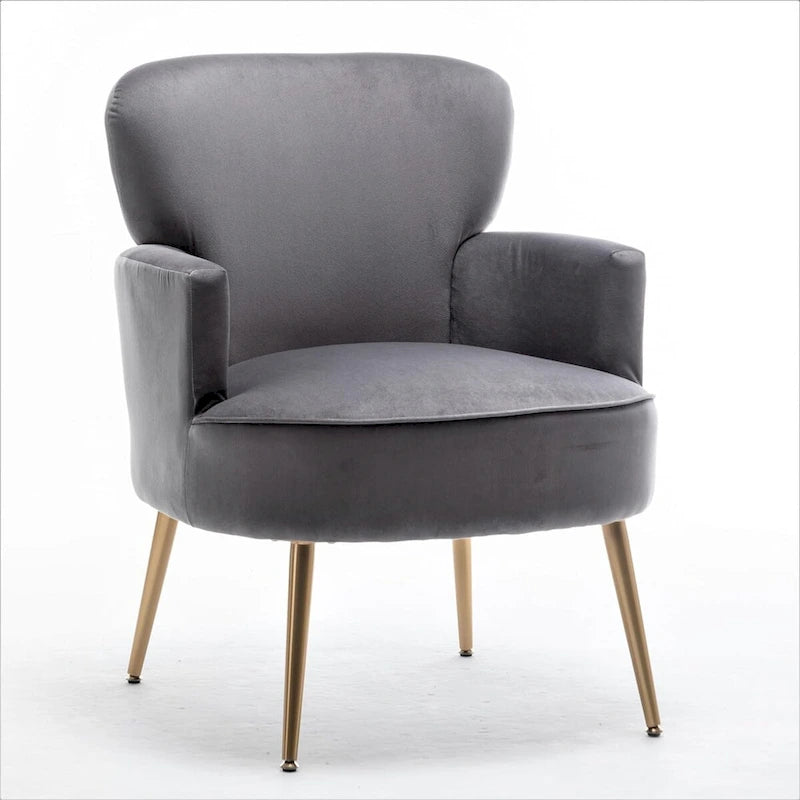 Fauteuil en velours élégant avec pieds en métal doré, Chaise d'appoint confortable