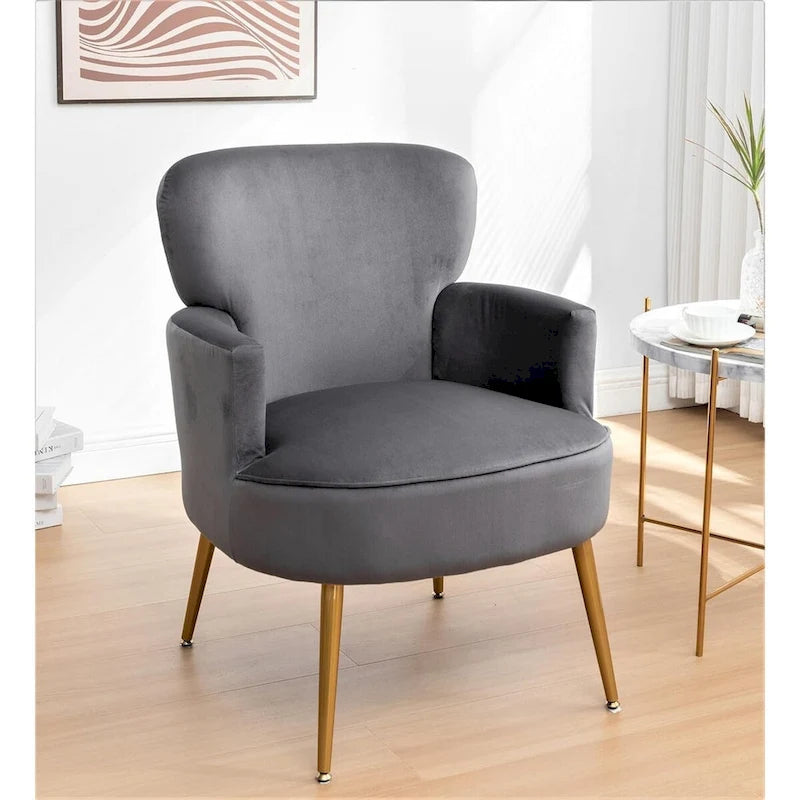 Fauteuil en velours élégant avec pieds en métal doré, Chaise d'appoint confortable