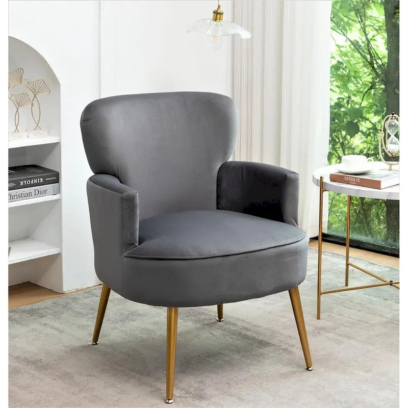 Fauteuil en velours élégant avec pieds en métal doré, Chaise d'appoint confortable