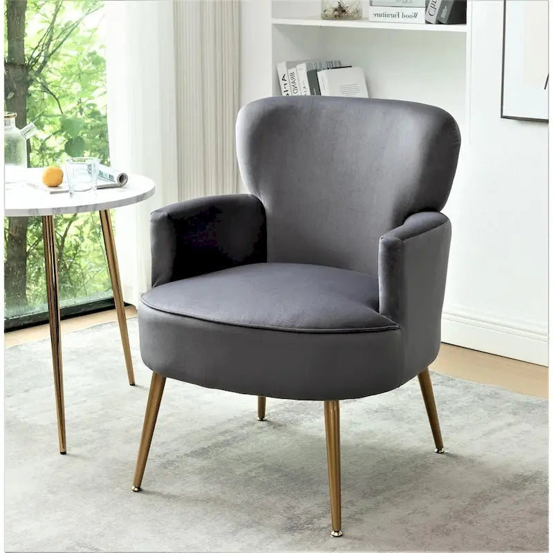 Fauteuil en velours élégant avec pieds en métal doré, Chaise d'appoint confortable