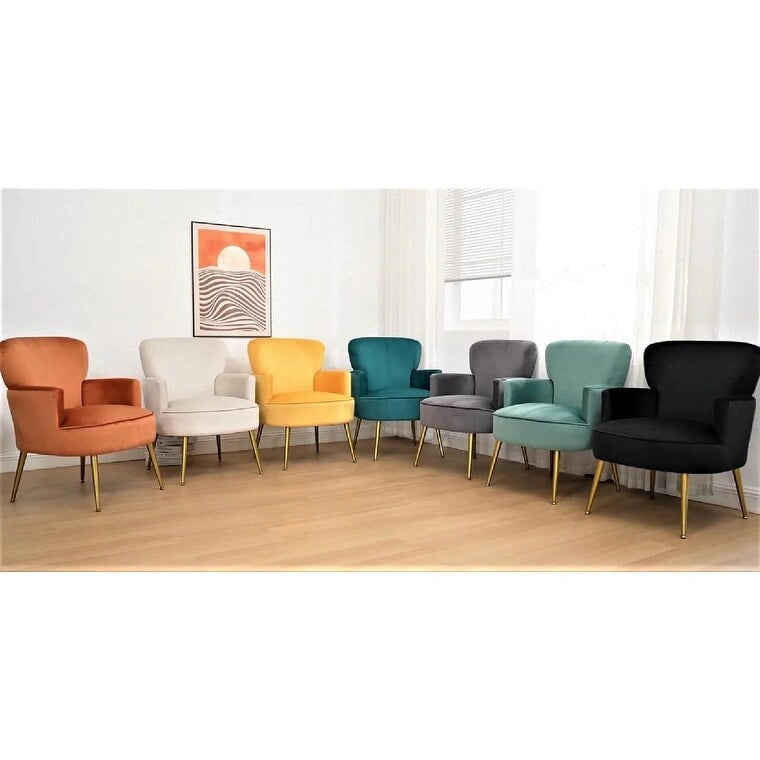 Fauteuil en velours élégant avec pieds en métal doré, Chaise d'appoint confortable