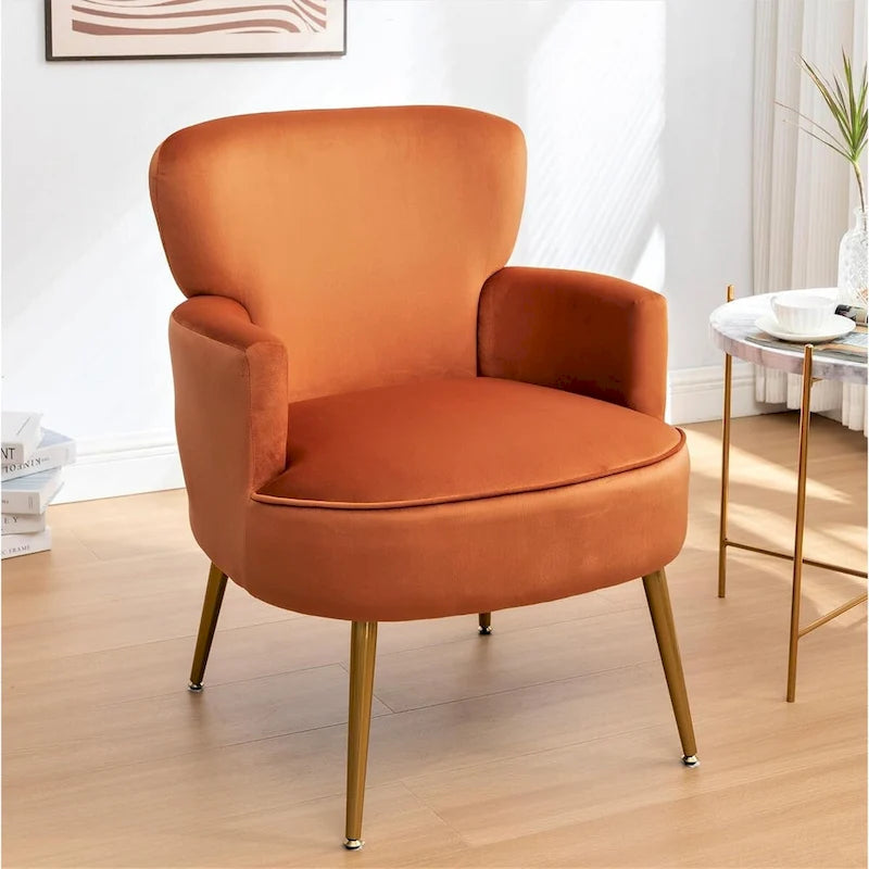 Fauteuil en velours élégant avec pieds en métal doré, Chaise d'appoint confortable