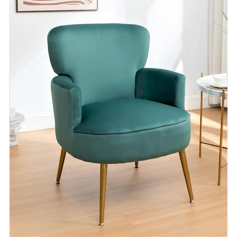 Fauteuil en velours élégant avec pieds en métal doré, Chaise d'appoint confortable
