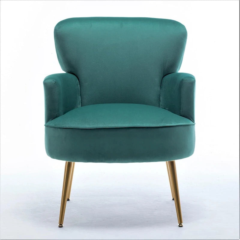 Fauteuil en velours élégant avec pieds en métal doré, Chaise d'appoint confortable