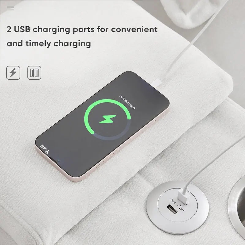 Canapé d'angle en U avec console, porte-gobelets et ports USB, canapé-lit symétrique rembourré 6 places avec méridienne