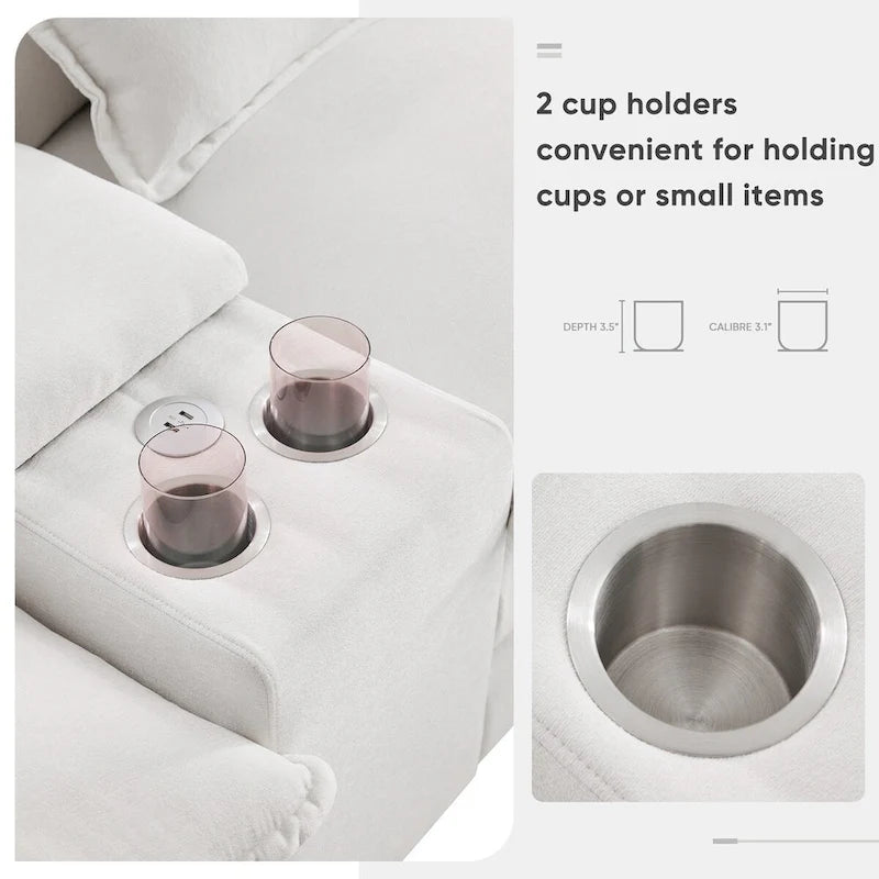 Canapé d'angle en U avec console, porte-gobelets et ports USB, canapé-lit symétrique rembourré 6 places avec méridienne