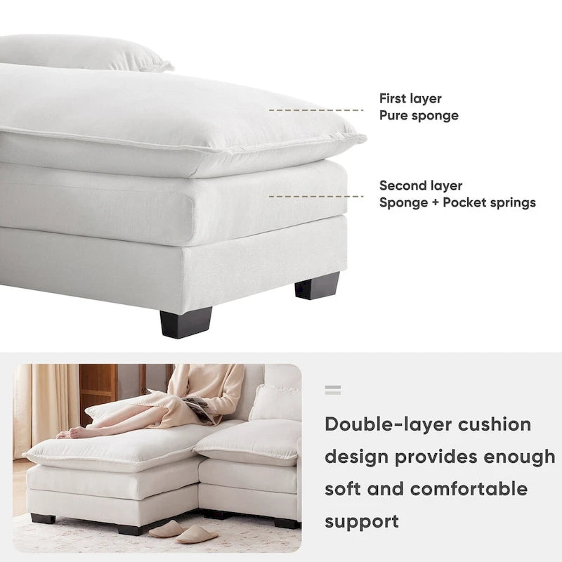 Canapé d'angle en U avec console, porte-gobelets et ports USB, canapé-lit symétrique rembourré 6 places avec méridienne