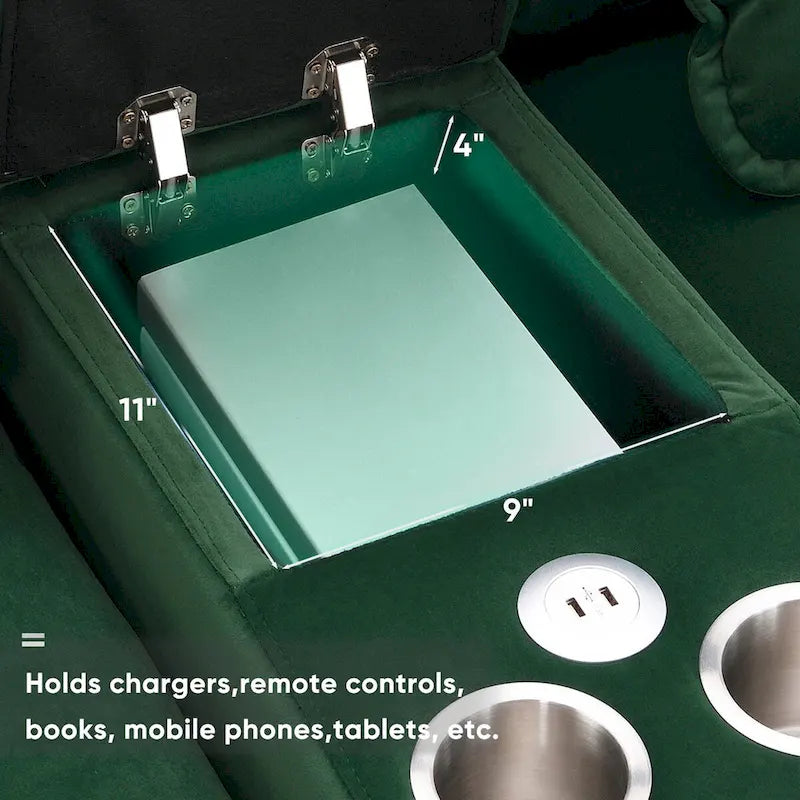Canapé d'angle en U avec console, porte-gobelets et ports USB, canapé-lit symétrique rembourré 6 places avec méridienne