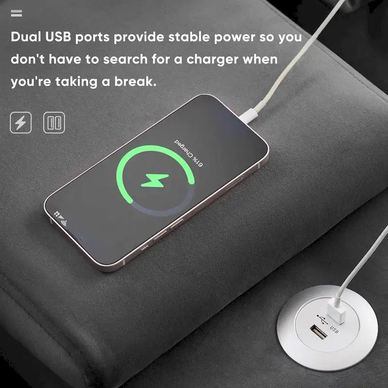Canapé d'angle en U avec console, porte-gobelets et ports USB, canapé-lit symétrique rembourré 6 places avec méridienne