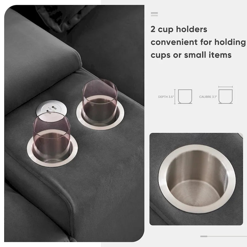 Canapé d'angle en U avec console, porte-gobelets et ports USB, canapé-lit symétrique rembourré 6 places avec méridienne