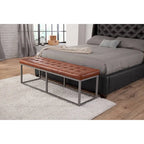 Banc en cuir véritable cannelle et accents métalliques