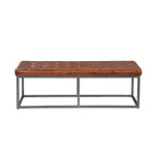 Banc en cuir véritable cannelle et accents métalliques