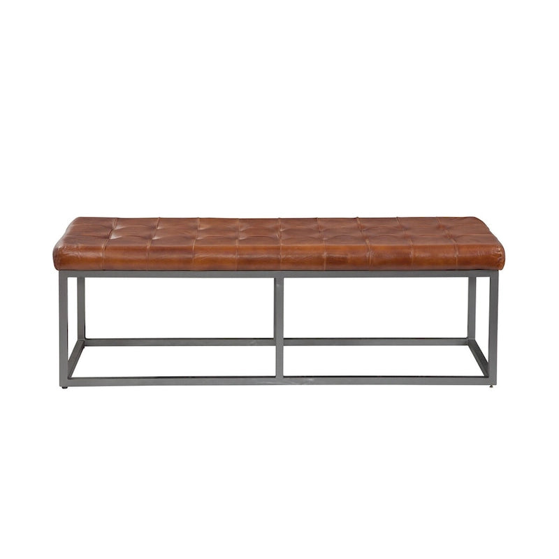 Banc en cuir véritable cannelle et accents métalliques