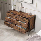 Commode en bois à 7 tiroirs, Armoire de rangement en bois pour chambre à coucher, Meuble à vêtements solide avec cadre en acier robuste
