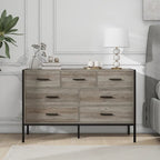 Commode en bois à 7 tiroirs, Armoire de rangement en bois pour chambre à coucher, Meuble à vêtements solide avec cadre en acier robuste